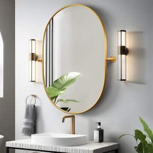 23 in. W x 31 in. H Oval Metal Framed Pivoted Bathroom Wall Vanity Mirror in Gold