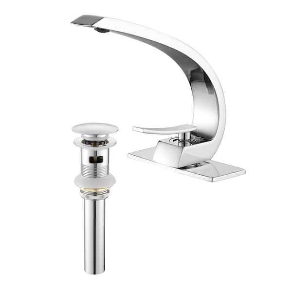 Single-Handle Single-Hole Bathroom Faucet Sink Faucet with Deck Plate and Pop-up Drain Included in Chrome