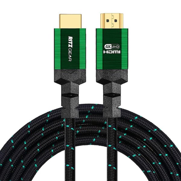 RITZ GEAR 10 ft. 4K HDMI Cable, High Speed 18 Gbps HDMI to HDMI Cable Green (3-Pack)