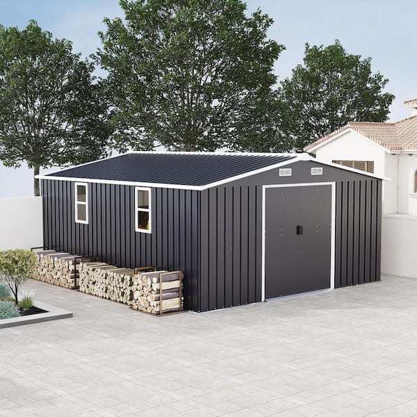 10 ft. W x 12 ft. D Gray Metal Tool Storage Shed Coverage 120 sq. ft. with 2 Windows and Surface Protective Film