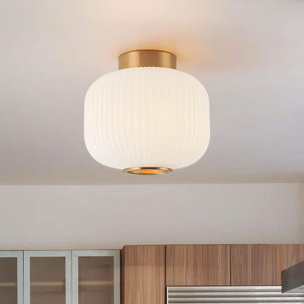 Lueck 10 in. 1-Light Modern Gold Flush Mount Ceiling Light Fixture with Frosted Glass price history on PriceWatchPro