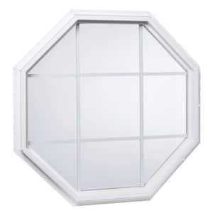 35.5 in. x 35.5 in. Fixed Octagon Geometric Vinyl Window with Grid White