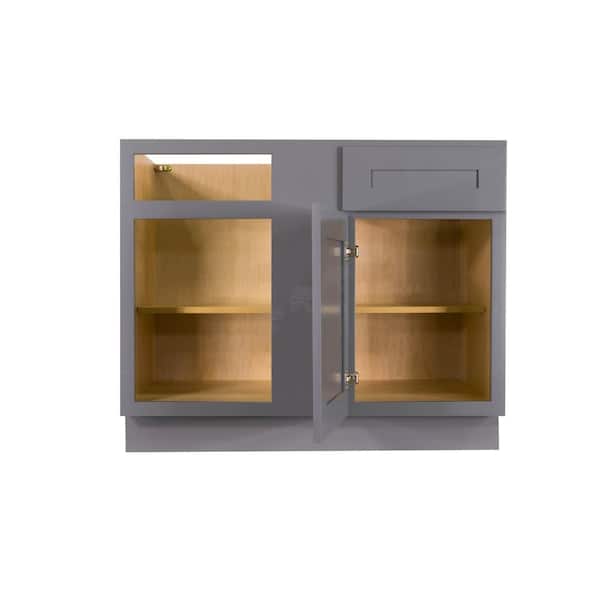 LIFEART CABINETRY Lancaster Gray Plywood Shaker Stock Assembled Base Blind Corner Kitchen Cabinet 42 in. W x 34.5 in. H x 24 in. D