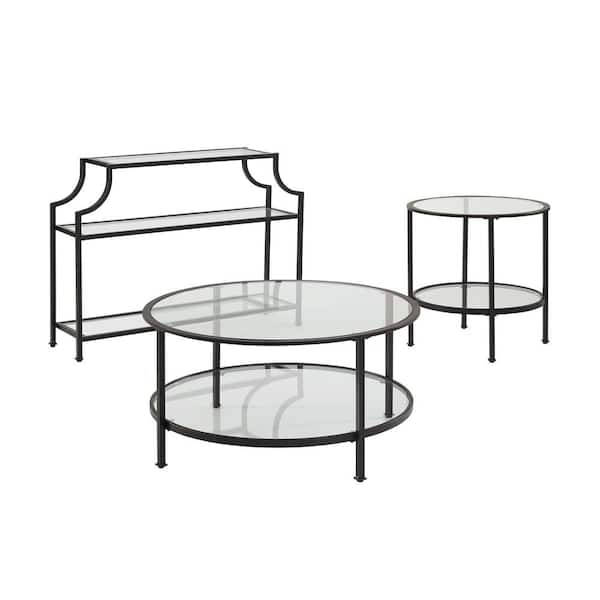 CROSLEY FURNITURE Aimee 3-Piece Oil Rubbed Bronze Round Glass Coffee Table Set with Shelf