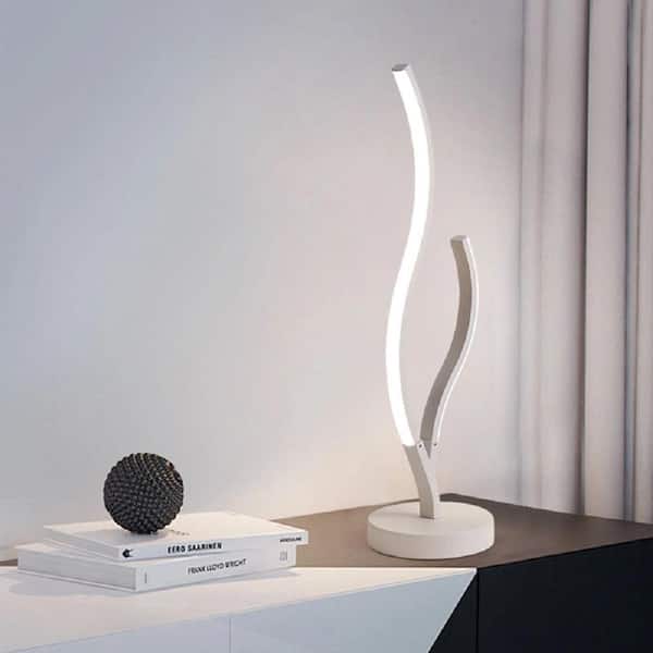 Etokfoks 21 in. White Aluminum Integrated LED Branch Shaped Table Lamp for Living Spaces with Stepless Dimming and Remote Control