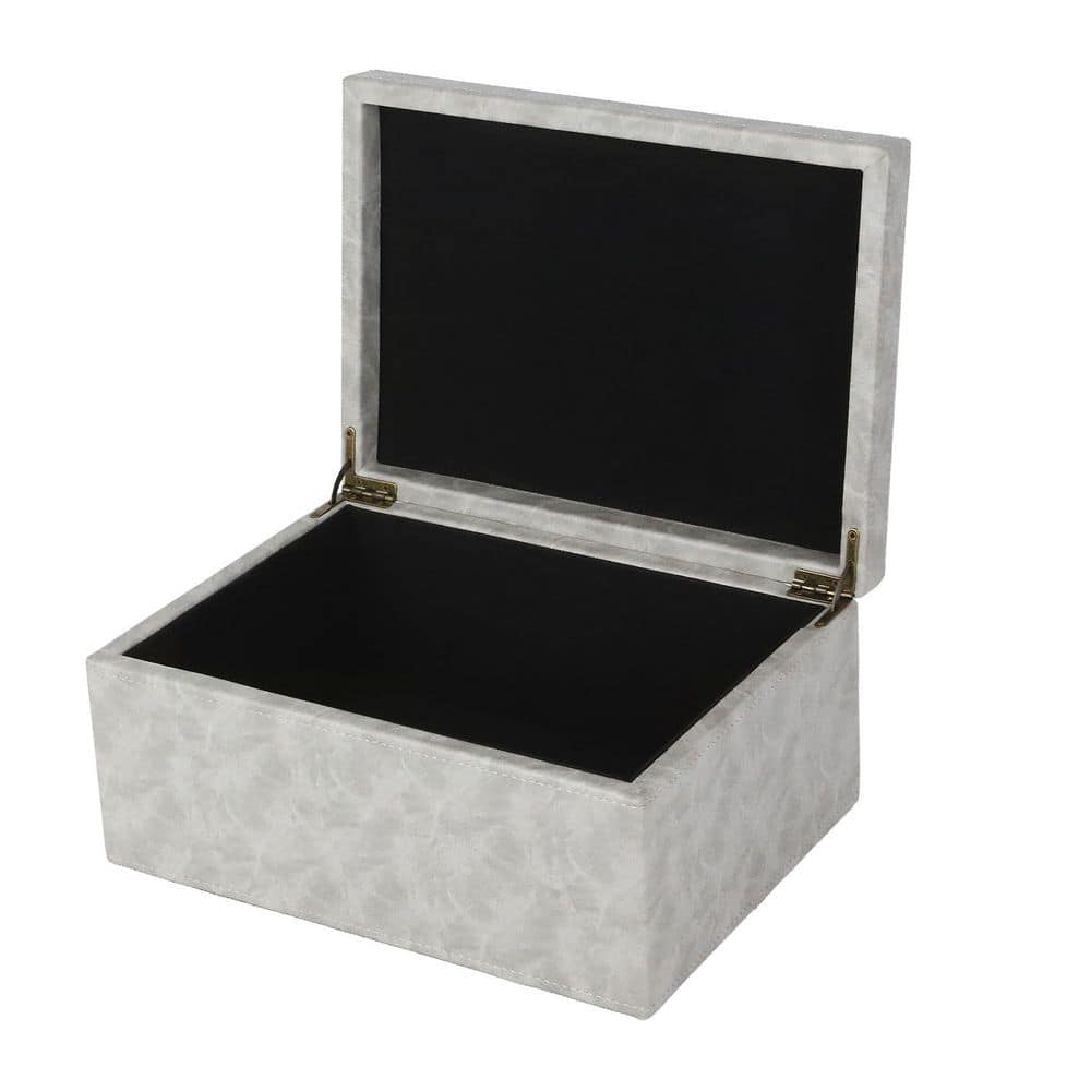 11 in. W Grey Faux Leather Keepsake Box with Hinged Lid-Large