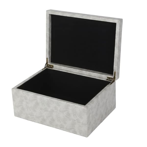 11 in. W Cream White Faux Leather Keepsake Box w/ Hinged Lid-Large