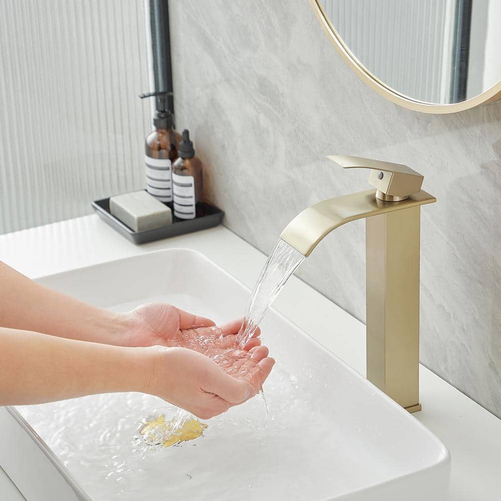 Brushed Gold Stainless Steel Single Handle Vessel Sink Faucet