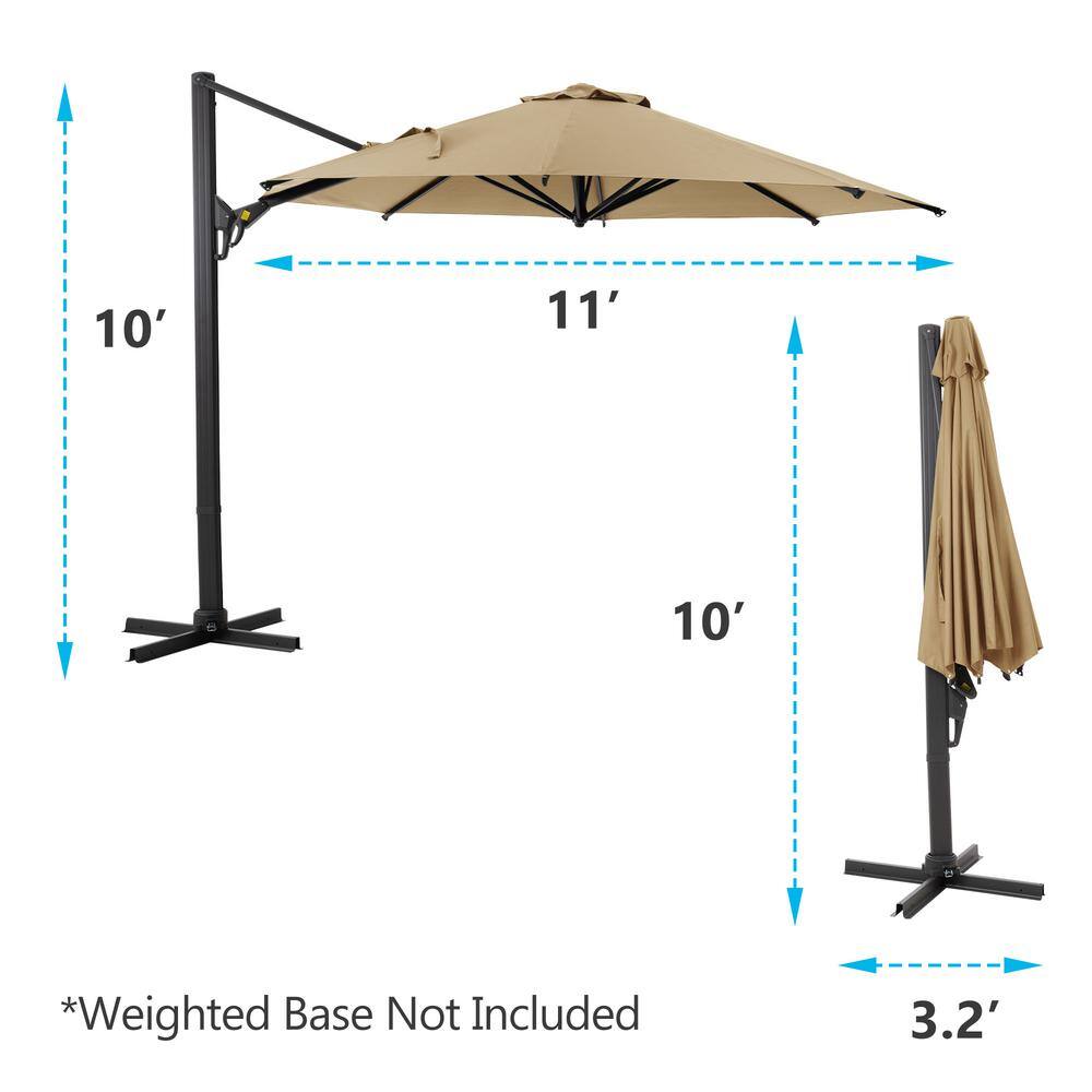Khaki Round Cantilever Patio Umbrella with Black Steel Pole