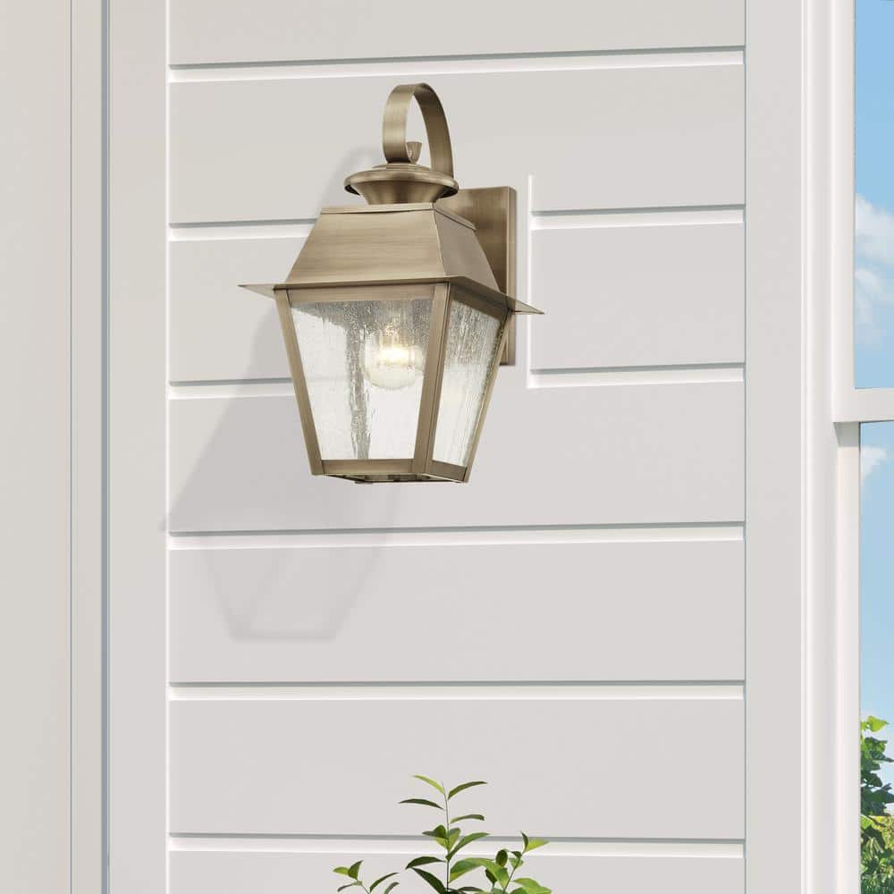 Elegant Vintage Pewter Outdoor Wall Lantern with Seeded Glass