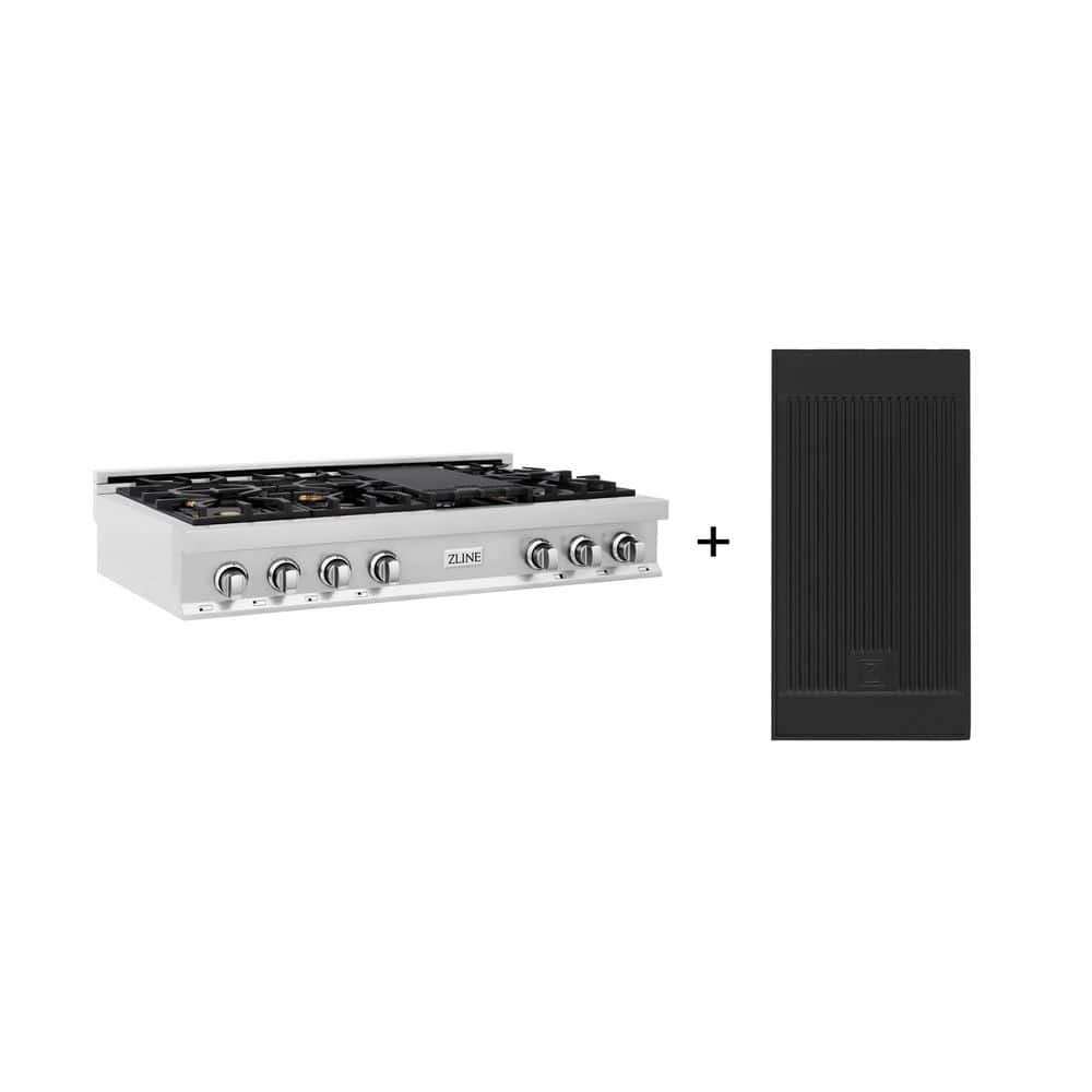 48 in. 7 Burner Front Control Gas Cooktop with Brass Burners in Stainless Steel with Griddle