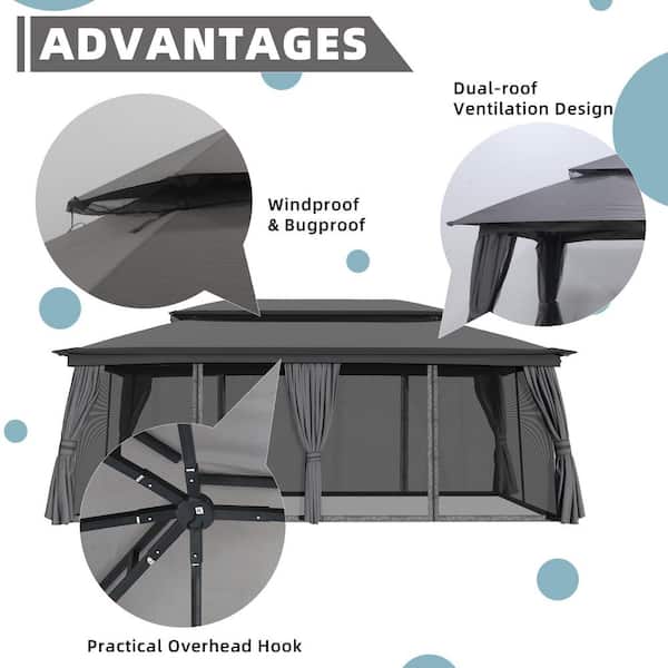 Esunny 20 ft. x 10 ft. Gray Outdoor Patio Steel Frame Soft Top