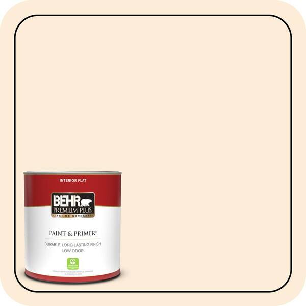 BEHR PREMIUM PLUS 1 qt. #320C-1 Cotton Tail Flat Low Odor Interior Paint & Primer