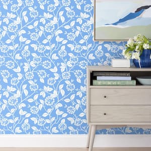 Leaves White and Blue combination Non-Pasted Wallpaper Roll (Covers approximately 52 square feet continuous)