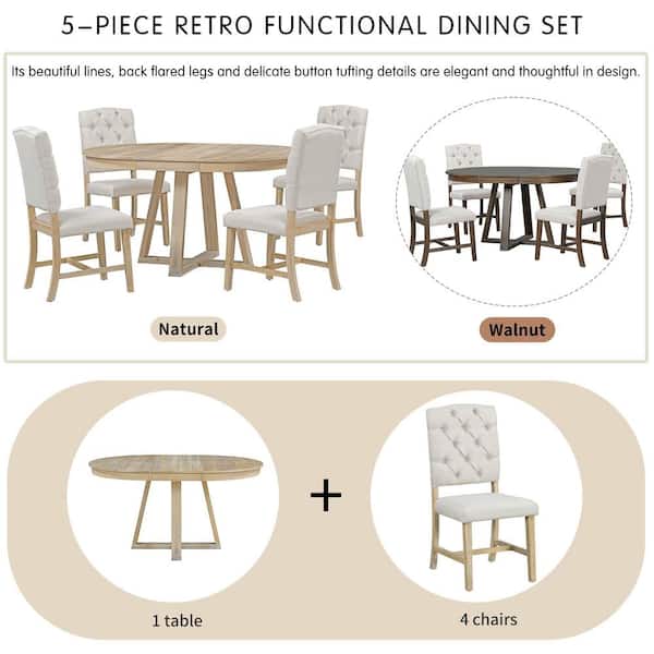 Polibi 5-Piece Retro Natural Wood Top Dining Room Set Seats