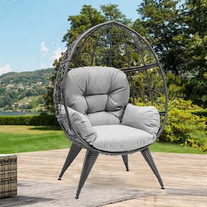 Wicker Egg Chair with Stand Outdoor Indoor Oversized Large Lounger with Cushion Egg Basket Chair, Gray