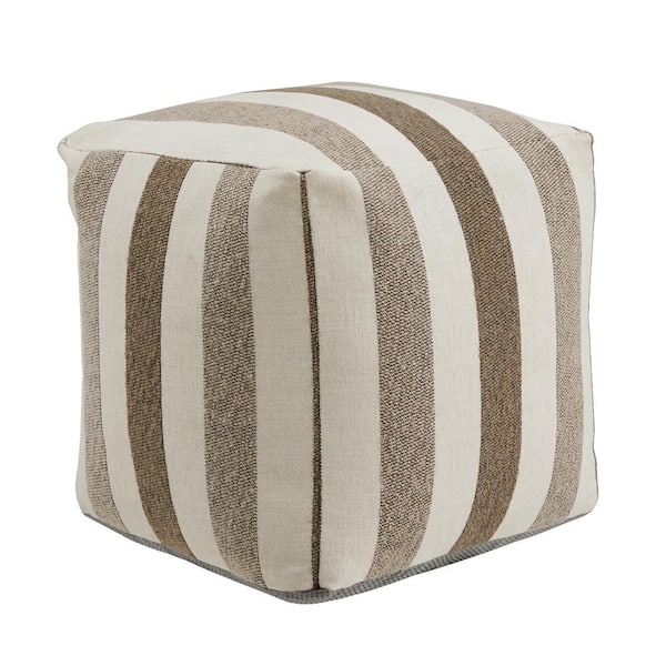 HomeSullivan Brown Tone Stripe Pattern Fabric Upholstered Square Pouf Ottoman