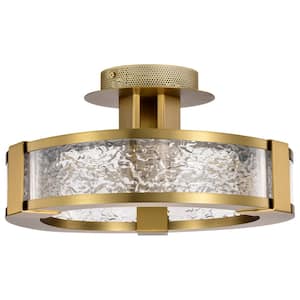 Darrow 13.75 in. 1-Light Vintage Brass Integrated LED Semi-Flush Mount