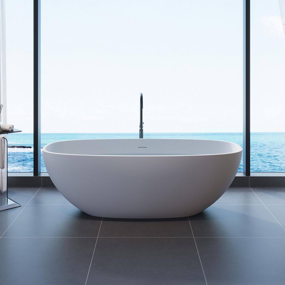 Moray 67 in. x 29.5 in. Solid Surface Stone Resin Flatbottom Freestanding Soaking Bathtub in Matte White price history on PriceWatchPro