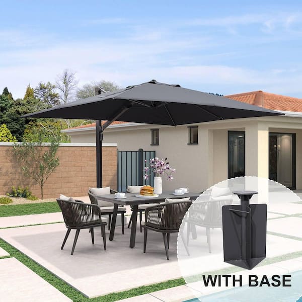 PURPLE LEAF 9 ft. x 12 ft. Aluminum Large Outdoor Cantilever 360-Degree Rotation Patio Umbrella with Base in Ground, Gray