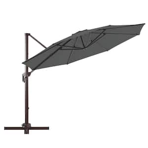 11 ft. Aluminum Patio Offset Umbrella Cantilever Umbrella, Fade Resistant and 6-Level 360°Rotation in Dark Grey