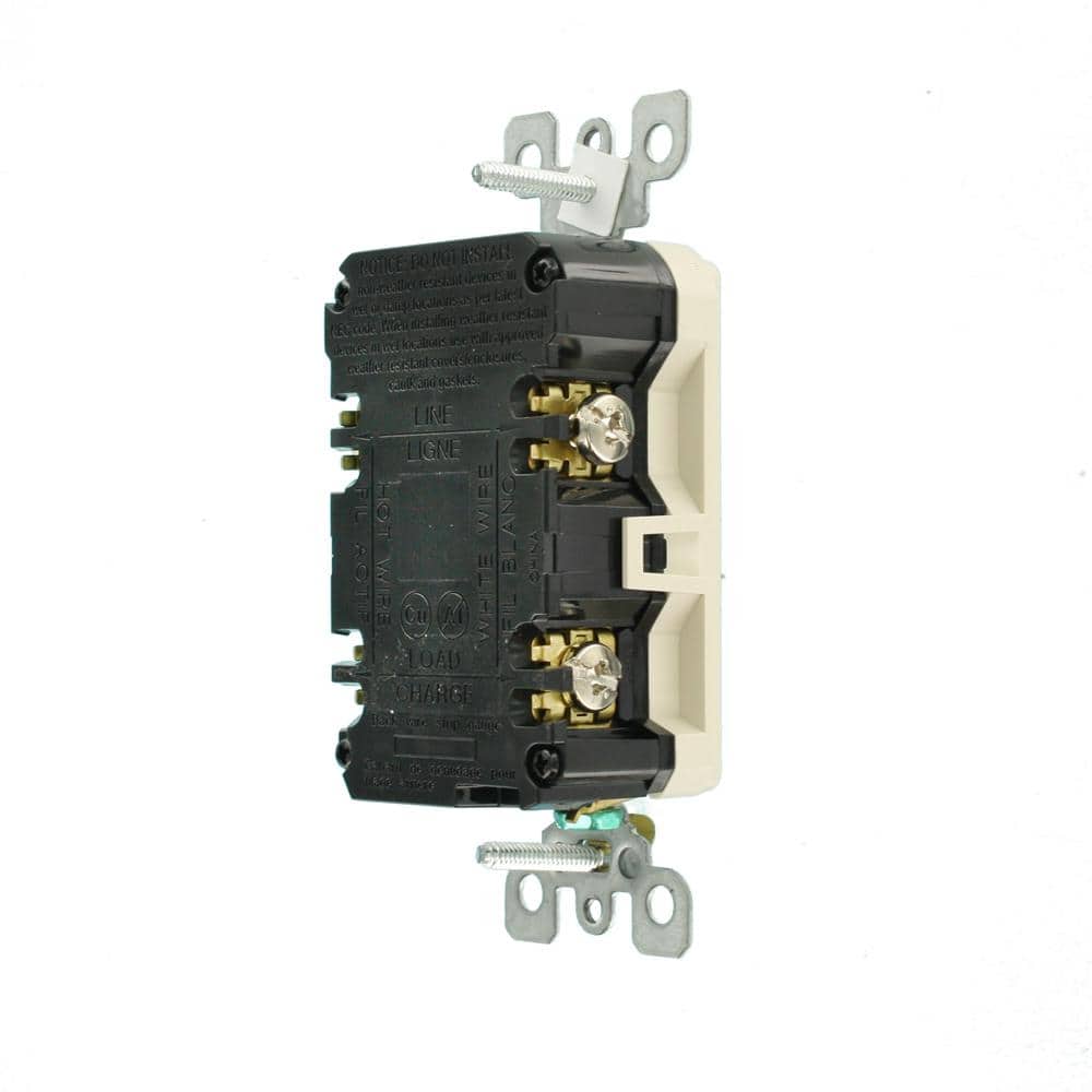 Light Almond 20 Amp Slim Blank Face GFCI with LED Indicator