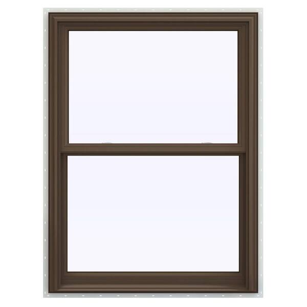 JELD-WEN 35.5 in. x 53.5 in. V-2500 Series Brown Painted Vinyl Double Hung Window with BetterVue Mesh Screen