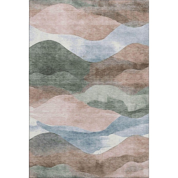 Mayfield Premium Machine Washable Abstract AMF1966 Salmon 9 ft. x 12 ft. Area Rug