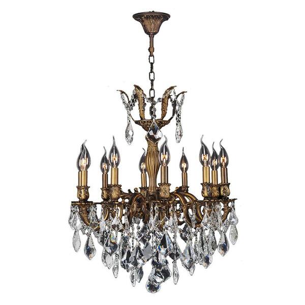 Worldwide Lighting Versailles 10-Light Antique Bronze and Crystal Chandelier