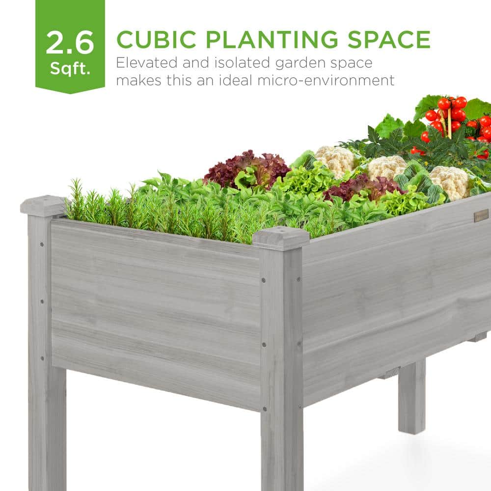 Gray Fir Wood Raised Garden Bed with Bed Liner, 34" x 18" x 30"
