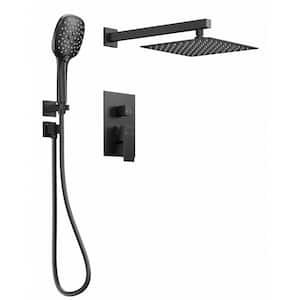 3-Spray 10 in. Wall Mount Dual Shower Heads Fixed and Handheld Shower Head in Matte Black (Valve Included)