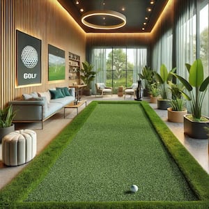 Golf Putting Green Waterproof Solid Indoor/Outdoor 7 ft. x 30 ft. Green Artificial Grass Runner Rug (6 ft. 6 in.x30 ft.)