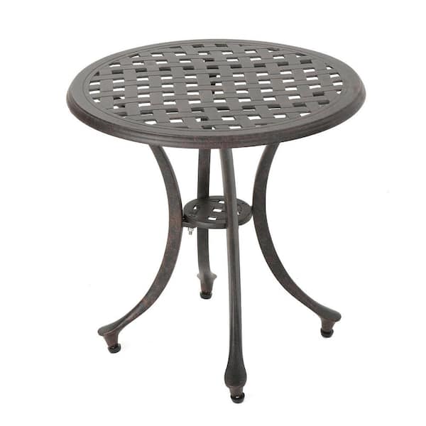Outdoor 19 in. Cast Aluminum Side Table, Classic Design, Weather-resistant for Patio, Garden, Backyard, Bronze