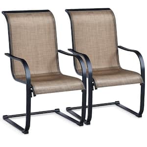 2-Piece  Patio Dining Chairs C Spring Motion High Backrest Armrest Brown