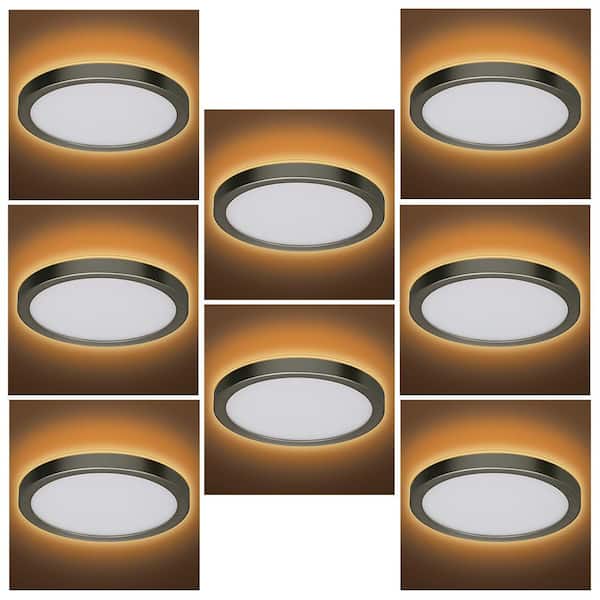 Eti 7 5 In Brushed Nickel Round Color Selectable Cct Led Flush Mount With Night Light Feature Ceiling 8 Pack 56568116 8pk The Home Depot - Disk 8 Wide Nickel Round Led Indoor Outdoor Ceiling Light