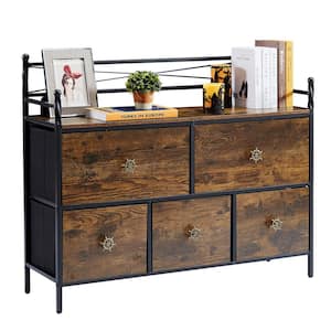 Dresser for Bedroom Brown 5-Drawers 11.8 in. Wide Dresser Chest of Drawers with Fabric Bins, Storage Organizer Unit,