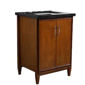 25 in. W x 22 in. D Single Bath Vanity in Walnut with Granite Vanity Top in Black Galaxy with White Rectangle Basin