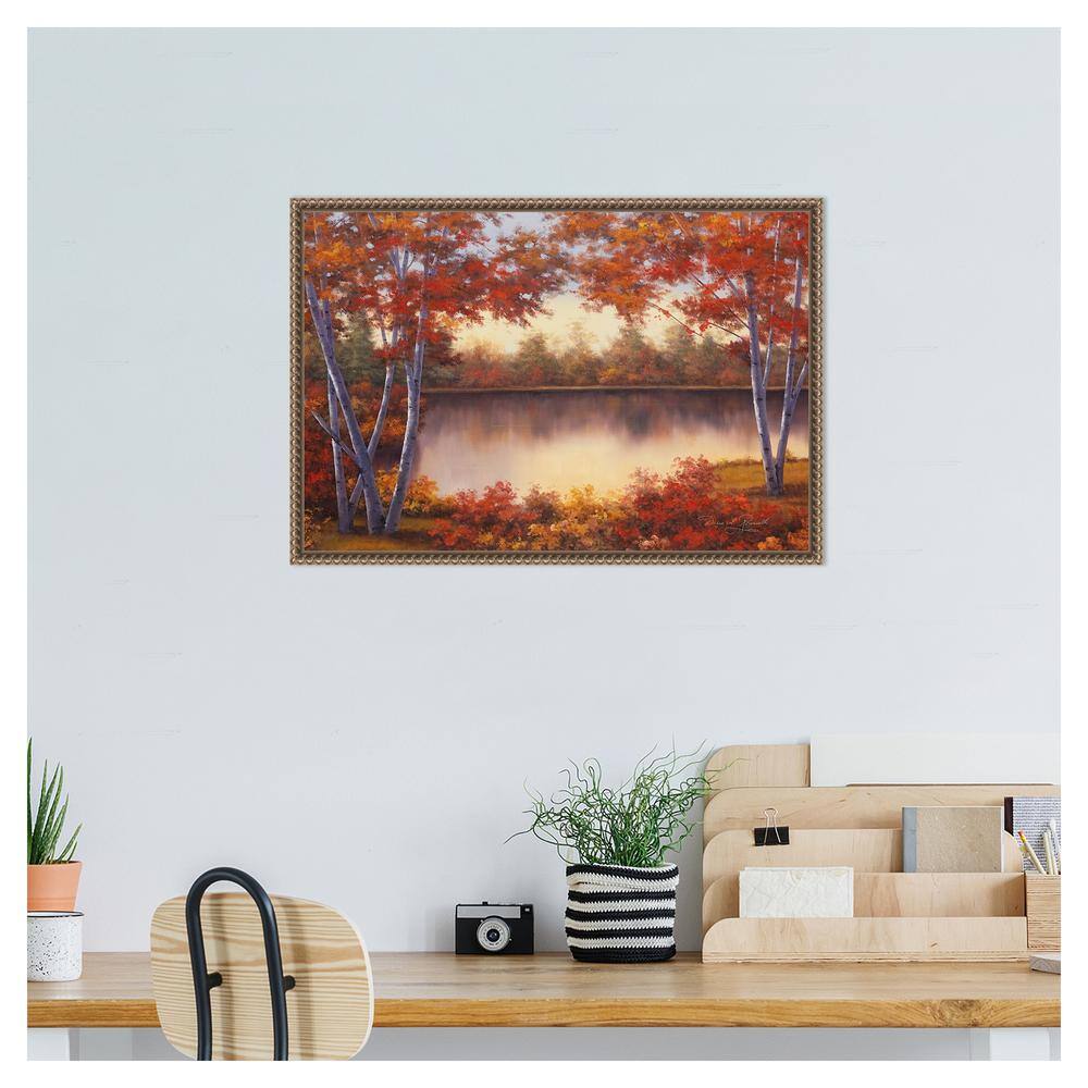 Red and Gold Trees Landscape Canvas Print with Beaded Bronze Frame