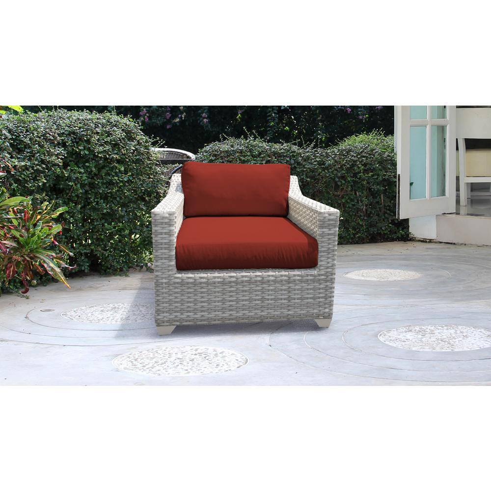 Cushioned Fairmont Wicker Outdoor Arm Lounge Chair with Terracotta Red Cushions