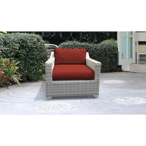 Cushioned Fairmont Wicker Outdoor Arm Lounge Chair with Terracotta Red Cushions