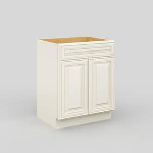 27 in. W x 21 in. D x 34.5 in. H in Cameo White Plywood Ready to Assemble Floor Vanity Sink Base Kitchen Cabinet