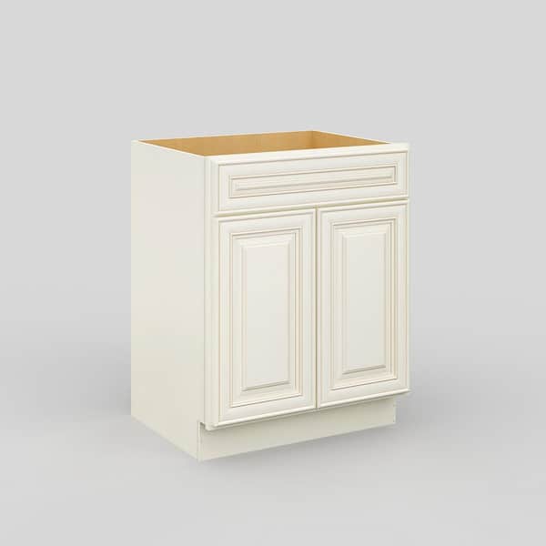 Unbranded 27 in. W x 21 in. D x 34.5 in. H in Cameo White Plywood Ready to Assemble Floor Vanity Sink Base Kitchen Cabinet