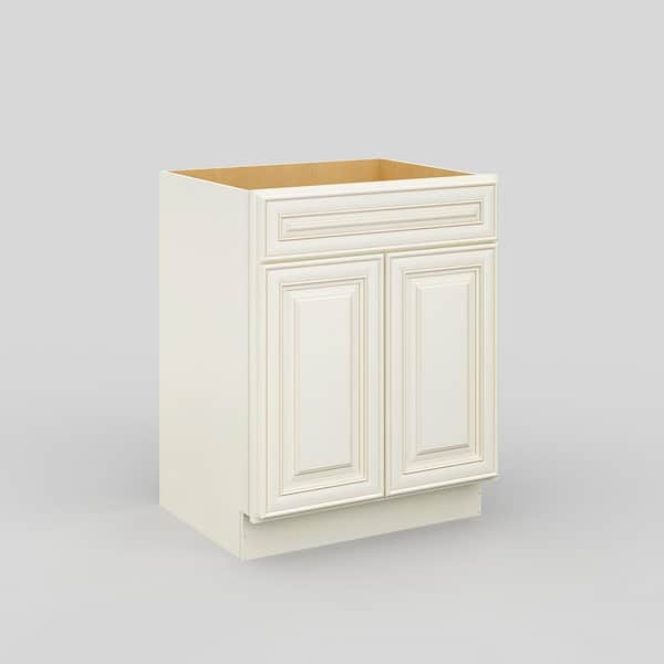 27 in. W x 21 in. D x 34.5 in. H in Cameo White Plywood Ready to Assemble Floor Vanity Sink Base Kitchen Cabinet