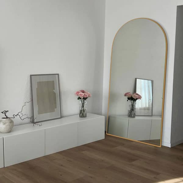 Sxiawe 32 in. W x 71.2 in. H Arched Gold Wooden Frame