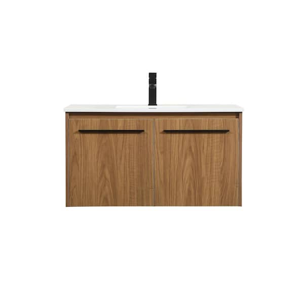 Unbranded Timeless Home 18 in. W x 36 in. D x 19.7 in. H Bath Vanity in Walnut Brown with Ivory White Engineered Stone Top