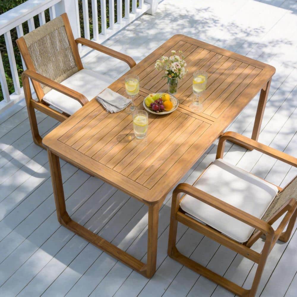 3-Piece Wood Outdoor Dining Set with Beige Cushions