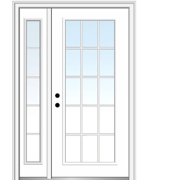 MMI Door 53 in. x 81.75 in. Clear Glass 15 Lite Right Hand Classic Primed Fiberglass Smooth Prehung Front Door with One Sidelite