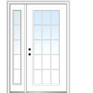 53 in. x 81.75 in. Clear Glass 15 Lite Right Hand Classic Primed Fiberglass Smooth Prehung Front Door with One Sidelite