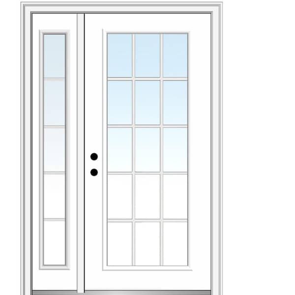 MMI DOOR 53 in. x 81.75 in. Clear Glass 15 Lite Right Hand Classic Primed Fiberglass Smooth Prehung Front Door with One Sidelite