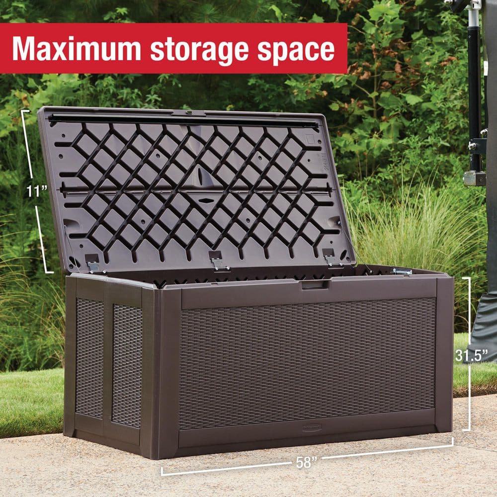Extra Large Brown Wicker Lockable Resin Deck Box